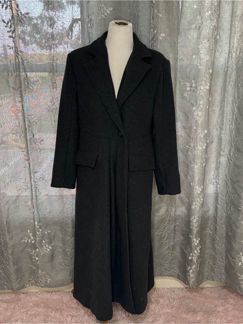 Free People Dark Gray Long Wool Blend Pea Coat